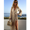 Béžové zavinovací šaty MACIEJ s dlouhým rukávem