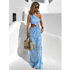 Modré krajkové asymetrické dlouhé šaty FABOLUS