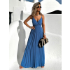 Petrolejové dlouhé plisované šaty SUNLOVE na ramínka