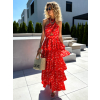 Červené dlouhé volánkové šaty XOXITL