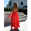 Červené dlouhé volánkové šaty XOXITL
