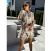 Béžové krátké květinové šaty BONDI s volánky