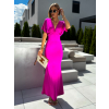 Fuchsiové dlouhé elegantní šaty INVANCE s výstřihem do V