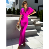 Fuchsiové dlouhé elegantní šaty INVANCE s výstřihem do V