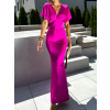 Fuchsiové dlouhé elegantní šaty INVANCE s výstřihem do V