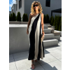 Černobéžové dlouhé pruhované vzdušné šaty DILAM