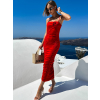 Červené dlouhé přiléhavé šaty TULLIA na ramínka
