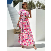 Růžové dlouhé květované šaty TEODOZ na jedno rameno