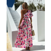 Růžové dlouhé květované šaty TEODOZ na jedno rameno