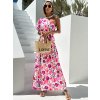 Růžové dlouhé květované šaty TEODOZ na jedno rameno