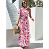 Růžové dlouhé květované šaty TEODOZ na jedno rameno