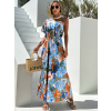 Modré dlouhé květované šaty TEODOZ na jedno rameno