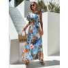 Modré dlouhé květované šaty TEODOZ na jedno rameno