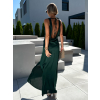 Smaragdové saténové dlouhé šaty SILKE s výstřihem