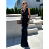 Černé elegantní saténové šaty SILKE s výstřihem