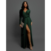 Smaragdové dlouhé večerní šaty JOELLIAN s dlouhým rukávem