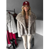 Šedý krátký faux fur kožesinový kabátek KIRIAK