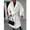 Bílý dlouhý faux fur kožešinový kabát NARCISA s páskem