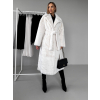 Bílý dlouhý faux fur kožešinový kabát NARCISA s páskem