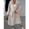 Krémový dlouhý faux fur kožešinový kabát NARCISA s páskem