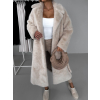 Krémový dlouhý faux fur kožešinový kabát NARCISA s páskem