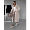 Krémový dlouhý faux fur kožešinový kabát NARCISA s páskem