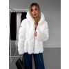 Bílý krátký faux fur kožesinový kabát JENEL