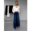Modré široké wide leg džíny EVALOTTA s přehybem