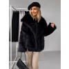 Černý krátký faux fur kožešinový kabátek HILARI s límcem