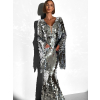 Stříbrné třpytivé flitrované šaty BORYS s dlouhým rukávem