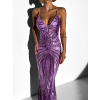 Fialové plesové dlouhé třpytivé šaty LAJSA