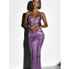 Fialové plesové dlouhé třpytivé šaty LAJSA