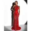 Červené dlouhé třpytivé večerní šaty FARMER s kamínky