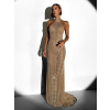 Hnědé večerní dlouhé třpytivé šaty FARMER s kamínky