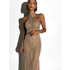 Hnědé večerní dlouhé třpytivé šaty FARMER s kamínky