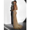 Hnědé večerní dlouhé třpytivé šaty FARMER s kamínky