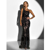 Černé dlouhé třpytivé flitrované šaty ROZALIN