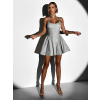 Stříbrné elegantní krátké šaty BERTHY s tenkými ramínky