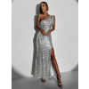Stříbrné třpytivé dlouhé flitrované šaty MODEFLAH