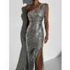 Stříbrné třpytivé dlouhé flitrované šaty MODEFLAH