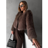 Hnědý krátký faux fur kožešinový kabátek ANNELIT
