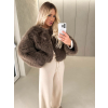 Hnědý krátký faux fur kožešinový kabátek ANNELIT