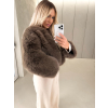 Hnědý krátký faux fur kožešinový kabátek ANNELIT