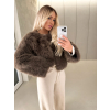 Hnědý krátký faux fur kožešinový kabátek ANNELIT