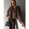 Hnědý krátký faux fur kožešinový kabátek ANNELIT