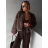 Hnědý krátký faux fur kožešinový kabátek ANNELIT