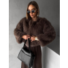 Hnědý krátký faux fur kožešinový kabátek ANNELIT