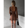 Hnědé krátké áčkové šaty AGNETA s dlouhým rukávem