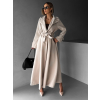 Krémový dlouhý áčkový kabát YALENA s páskem