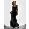 Černé dlouhé flitrované šaty  STYX na ramínka